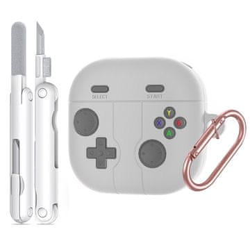 GS Retro futrola za Gamepad za Samsung Galaxy Buds4 / Buds4 Pro s karabinerom i kompletom za čišćenje, siva