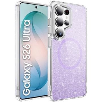 GS Futrola za Samsung Galaxy S26 Ultra, kompatibilna s MagSafe-om, sa šljokicama, prozirno ljubičasta
