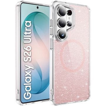 GS Futrola za Samsung Galaxy S26 Ultra, otporna na MagSafe, sa šljokicama, prozirno ružičasta