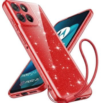 GS Futrola za Motorola Moto G57 Power, za MagSafe, otporna na udarce, crvena sa šljokicama