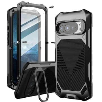 GS Google Pixel 10 Pro / 10 / 9 Pro / 9 Armor maska otporna na udarce sa staklom i postoljem, crna