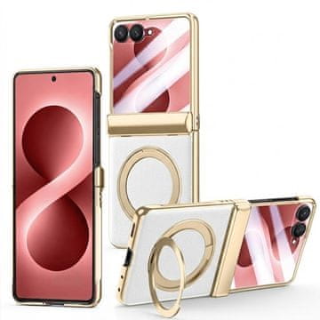 GS Futrola za Samsung Galaxy Z Flip 8, sa stalkom i staklom za vanjski ekran, bijela