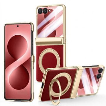 GS Futrola za Samsung Galaxy Z Flip 8, sa stalkom i staklom za vanjski ekran, crvena
