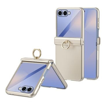 GS Futrola za Samsung Galaxy Z Flip 8, prstenasti držač s postoljem, sa staklom za vanjski zaslon, zlatna