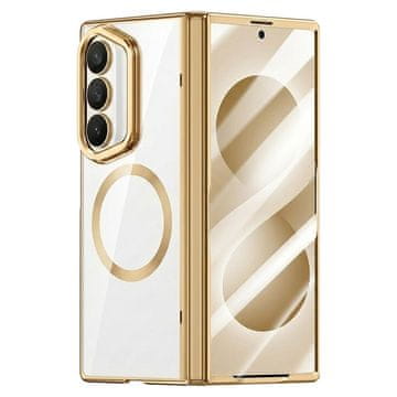 GS Prozirna maskica za Samsung Galaxy Z Fold 8 Ultra, sa stalkom i staklom za vanjski ekran, za MagSafe, zlatni okvir