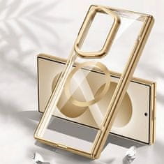 GS Prozirna maskica za Samsung Galaxy Z Fold 8 Ultra, sa stalkom i staklom za vanjski ekran, za MagSafe, zlatni okvir