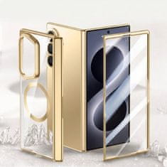 GS Prozirna maskica za Samsung Galaxy Z Fold 8 Ultra, sa stalkom i staklom za vanjski ekran, za MagSafe, zlatni okvir