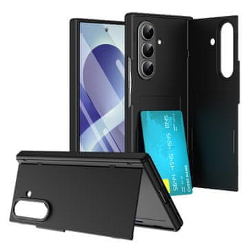GS Futrola za Samsung Galaxy Z Fold 8 Ultra, držač kartica i novčanik, sa stalkom i staklom za vanjski zaslon, crna