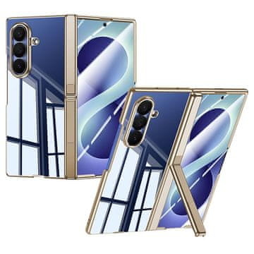GS Prozirna maskica za Samsung Galaxy Z Fold 8 Ultra, sa stalkom i staklom za vanjski ekran, zlatni okvir