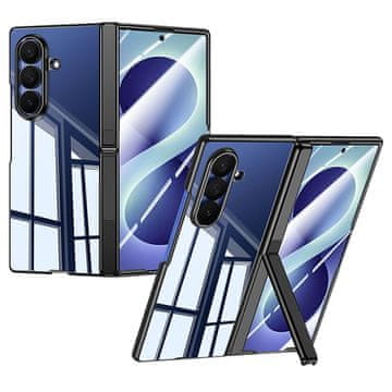 GS Prozirna maskica za Samsung Galaxy Z Fold 8 Ultra, sa stalkom i staklom za vanjski ekran, crni okvir