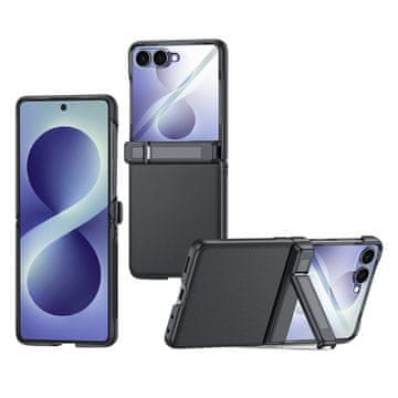 GS Futrola za Samsung Galaxy Z Flip 8, sa šarkama i stalkom, sa staklom za vanjski zaslon, crna