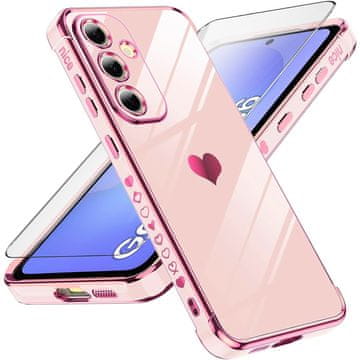 GS Futrola za Samsung Galaxy A36 5G, Elektro srce, ružičasto zlatna + 9H staklo