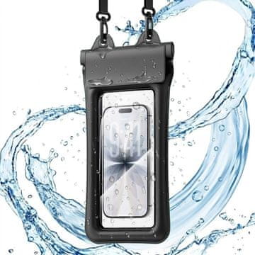 GS Essager ES-FSD04 IPX8 vodootporna futrola za telefon, univerzalna, s remenom, crna