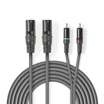 Nedis Balansirani audio kabel 2x XLR 3 pinski muški 2x RCA muški Niklani 1 50 m Okrugli PVC Tamno sivi Kartonski omot