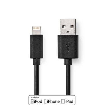 Nedis Lightning kabel USB 2 0 Apple Lightning 8 pinski USB A muški 480 Mbps Niklani 1 00 m Okrugli PVC Crni Kutija