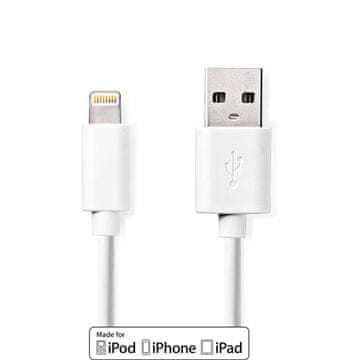 Nedis Lightning kabel USB 2 0 Apple Lightning 8 pinski USB A muški 480 Mbps Niklani 2 00 m Okrugli PVC Bijeli Kutija