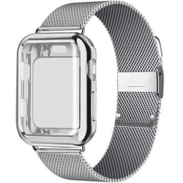 Overboard Milanese Loop + Futrola sa Zaštitnikom Zaslona za Apple Watch 1/2/3/4/5/6/SE 42/44MM, Srebrna