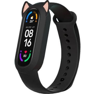 GS Silikonski remen za Xiaomi Mi Band 5/6/7/7 NFC, mačje uši, crni