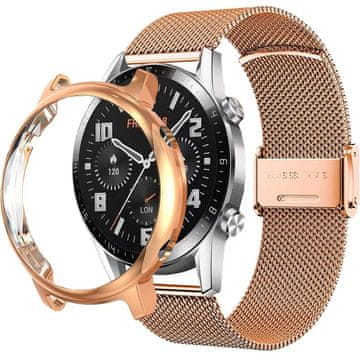 GS Milanska narukvica + futrola sa zaštitnom folijom za Huawei Watch GT 2 46 mm, ružičasto zlatna