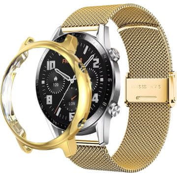 GS Milanska narukvica + futrola sa zaštitnom folijom za Huawei Watch GT 2 46 mm, zlatna