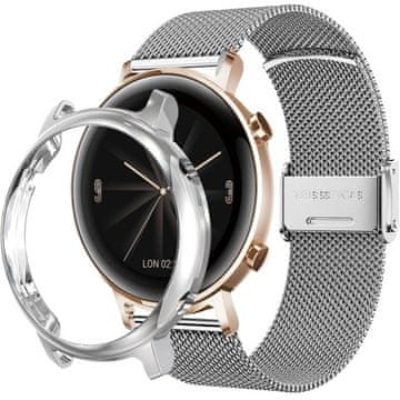 GS Milanska narukvica + futrola sa zaštitnom folijom za Huawei Watch GT 2 42 mm, srebrna