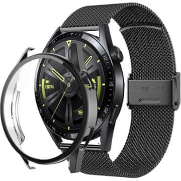 GS Milanska narukvica + futrola sa zaštitnom folijom za Huawei Watch GT 3 46 mm, crna