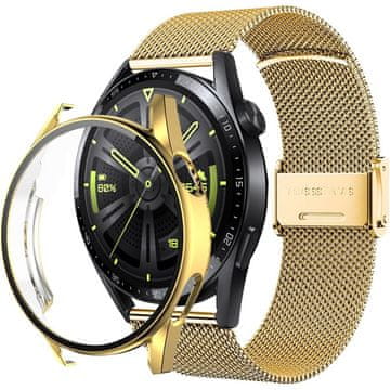 GS Milanska narukvica + futrola sa zaštitnom folijom za Huawei Watch GT 3 46 mm, zlatna