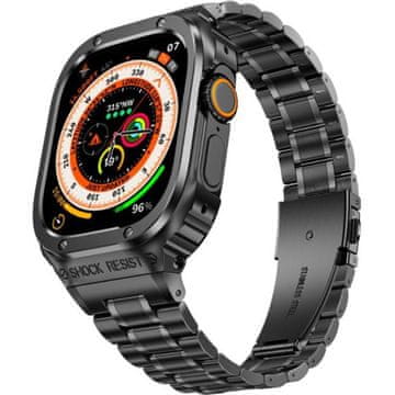 GS Čelična narukvica s kućištem za Apple Watch Ultra 1/2/3 49 mm, crna