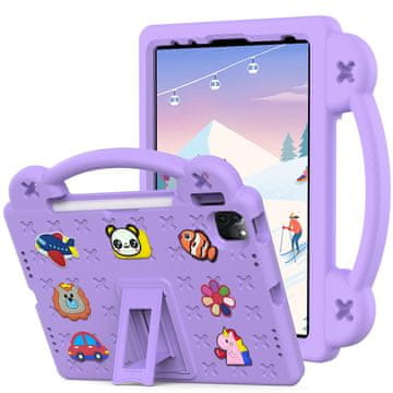 GS Futrola za iPad 11" 2025 A16 (11. gen.) / iPad 10.9" 2022 (10. gen.), Slatki uzorci, sa stalkom, ljubičasta