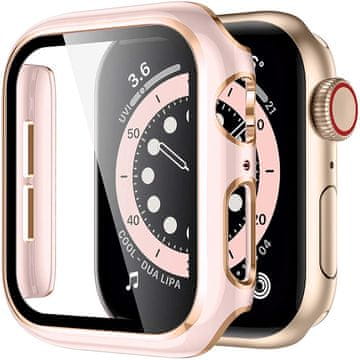 GS 2u1 futrola + kaljeno staklo za Apple Watch 4/5/6/SE 40mm, roza / zlatna