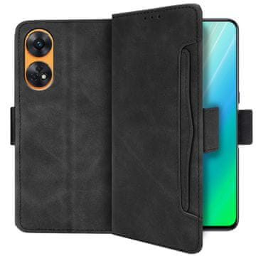 GS Oppo Reno8 T futrola, novčanik s preklopnim utorom za kartice, crna + staklo