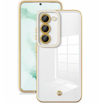 GS Futrola za Samsung Galaxy S23, prozirna s bijelo/zlatnim okvirom