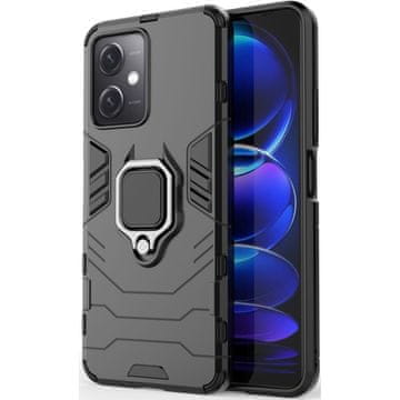 GS Set futrola za Xiaomi Redmi Note 12 5G / POCO X5 5G, oklopni stalak s prstenom, crna + staklo