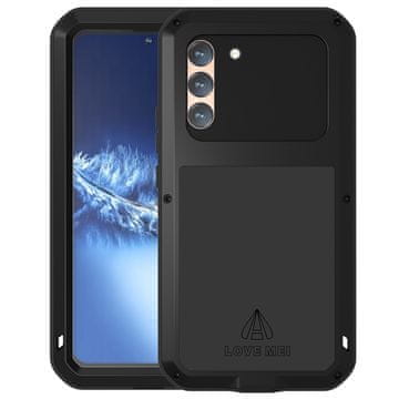 Love Mei maskica za Samsung Galaxy S22+ Plus, oklopljena sa staklom, crna
