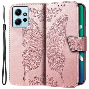 GS Preklopna futrola za Xiaomi Redmi Note 12 4G, leptir, ružičasto-zlatna