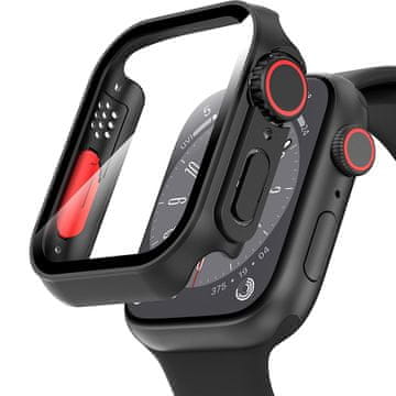 GS 2u1 futrola + kaljeno staklo za Apple Watch 7/8/9 45MM, crna/crvena