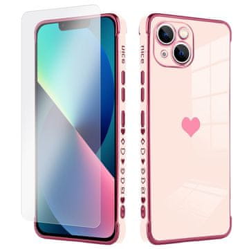 GS Set futrola za Apple iPhone 13, elektro srce, ružičasto zlato + staklo