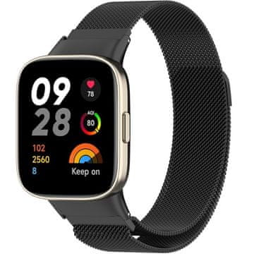 GS Milanska narukvica za Xiaomi Redmi Watch 3, crna