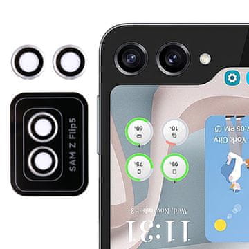 GS Kaljeno staklo za stražnju kameru za Samsung Galaxy Z Flip5 5G, s metalnim okvirom, srebrno