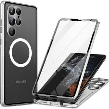 GS Magnetska dvostruko staklena MagSafe maskica za Samsung Galaxy S22 Ultra, srebrna