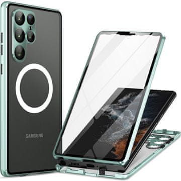 GS Magnetska dvostruka staklena MagSafe maskica za Samsung Galaxy S22 Ultra, zelena