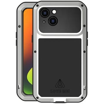 Love Mei maskica za iPhone 14, oklopljena sa staklom, srebrna