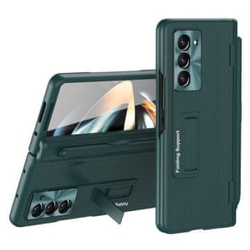 GS Kožna futrola za Samsung Galaxy Z Fold5 5G, futrola s postoljem, sa stalkom i staklom, zelena