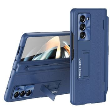 GS Kožna futrola za Samsung Galaxy Z Fold5 5G, futrola s postoljem, sa stalkom i staklom, plava