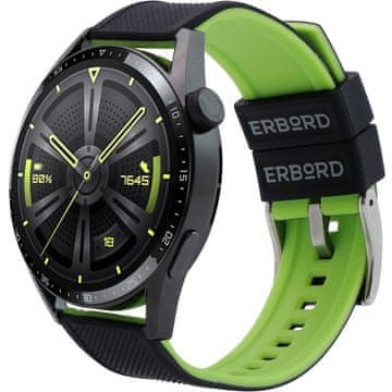 Overboard Univerzalni silikonski remen 22 mm, dvobojni, crna / limeta / srebrna kopča