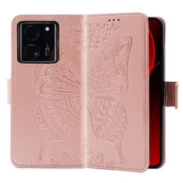 GS Preklopna futrola za Xiaomi 13T / 13T Pro, leptir, ružičasto zlato