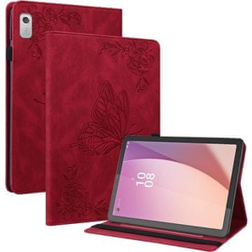 GS Futrola za Lenovo Tab M9, utor za olovku s novčanikom, leptirići, crvena