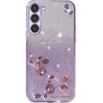 GS Maska za Samsung Galaxy S23, cvijet s svjetlucavim efektom, ljubičasta