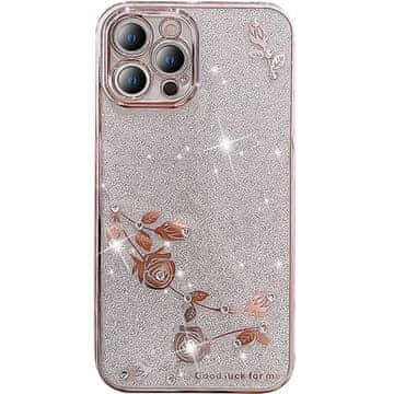 GS Futrola za iPhone 12 Pro, svjetlucavi cvijet, ružičasto zlatna