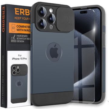 Overboard Futrola za iPhone 15 Pro Max, MagProtect klizač kamere za MagSafe, titanijsko plava + kaljeno staklo
